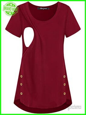 Women's Nursing Tops Maternity Breastfeeding Tunic Short Sleeve Side Button